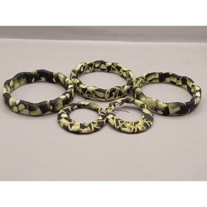 Vintage Stackable Yellow Geometric Print Fabric Bracelets with Matching Earrings